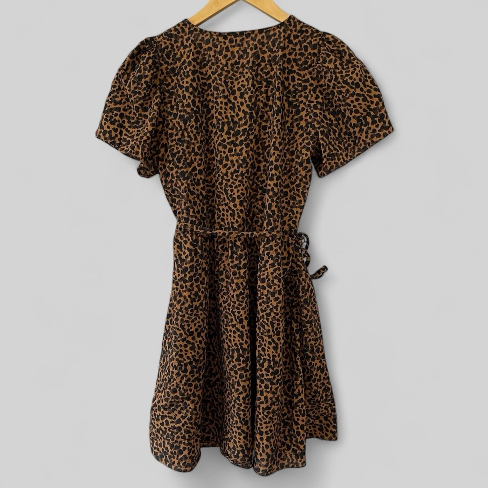 Madewell Womens Flutter Sleeve Wrap Mini Dress Size Medium Leopard Print - Picture 3 of 8